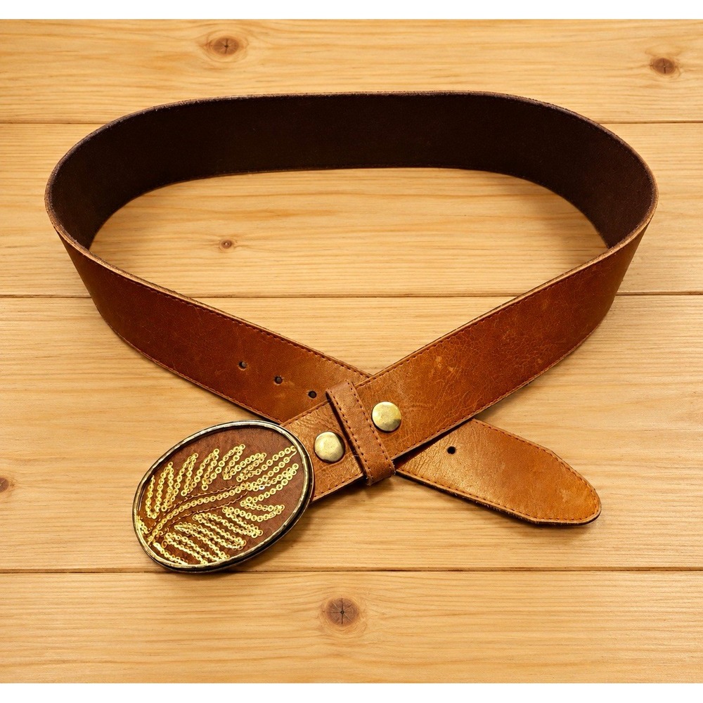 Men's Brown Solid Leather Belt Size 38 1.5" Adjustable Metal Buckle[A1]